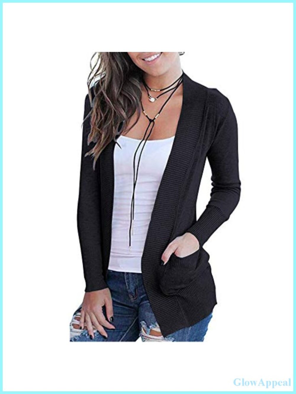 Womens Open Front Long Sleeve Cardigan with Pockets